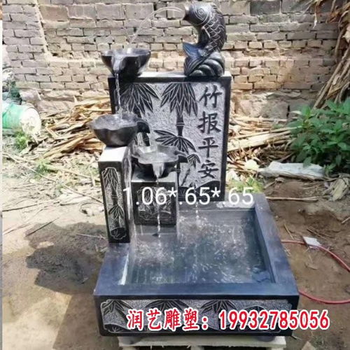 石雕魚噴水流水池雕塑 定制四平漢白玉流水池與假山的藝術之美